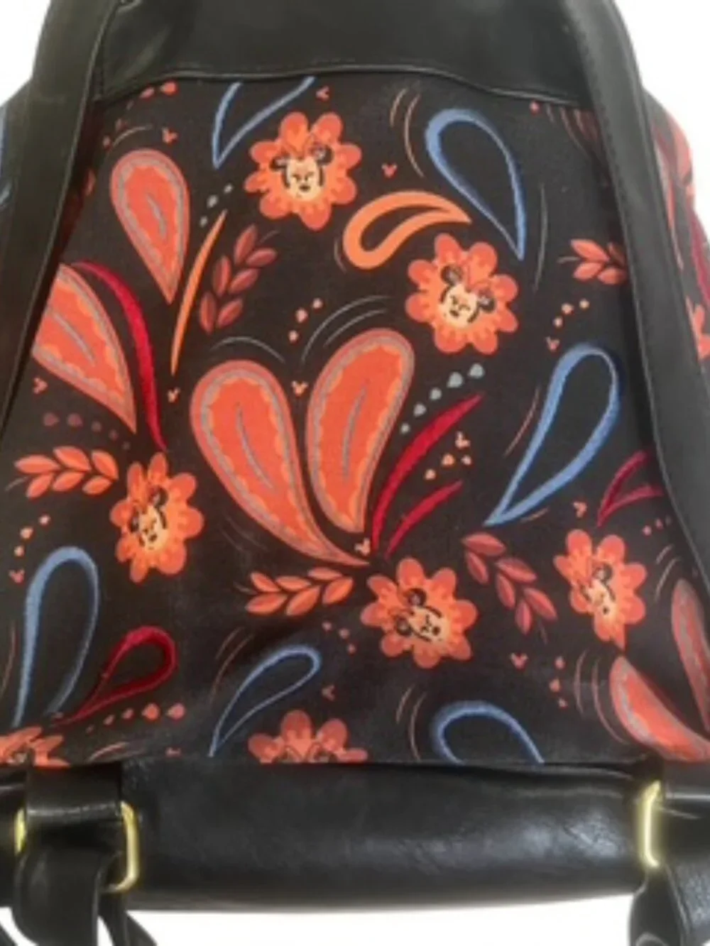 Disney Boutique Minnie Mouse Backpack Canvas Embroidered Orange & Black‎